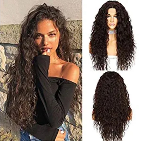 22” Dark Brown Curly Wave Lace Front Wig